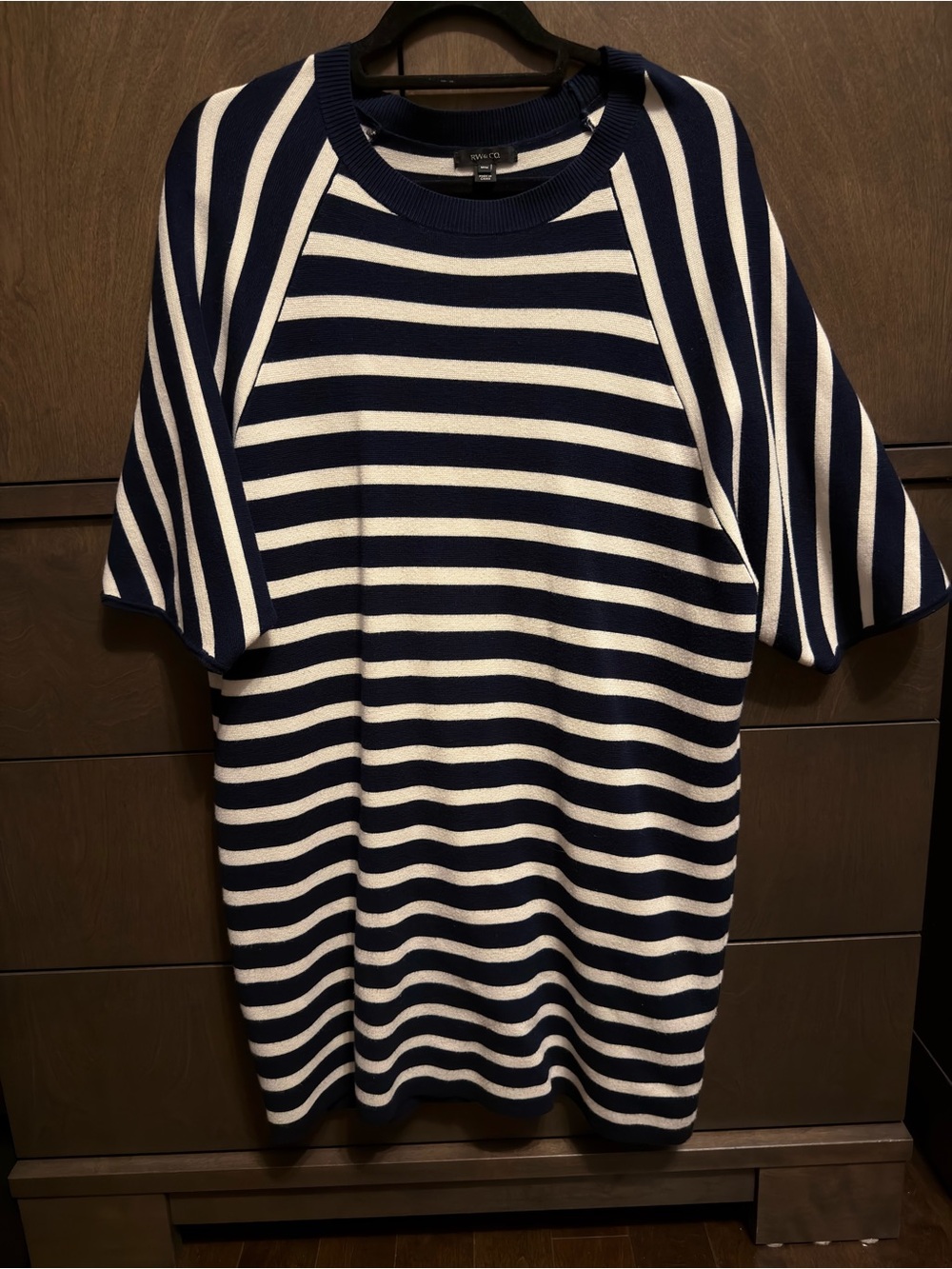 RW&CO. Navy and White Striped Knit Midi Dress